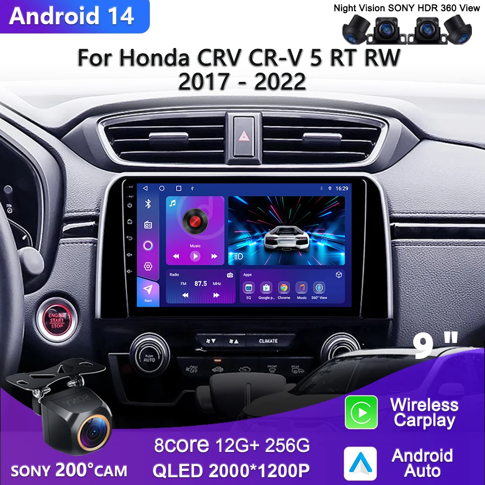 

Android 14 For Honda CRV CR-V 5 RT RW 2017 - 2022 Car Radio Multimedia Video Player Navigation stereo GPS No 2din DVD Head Unit
