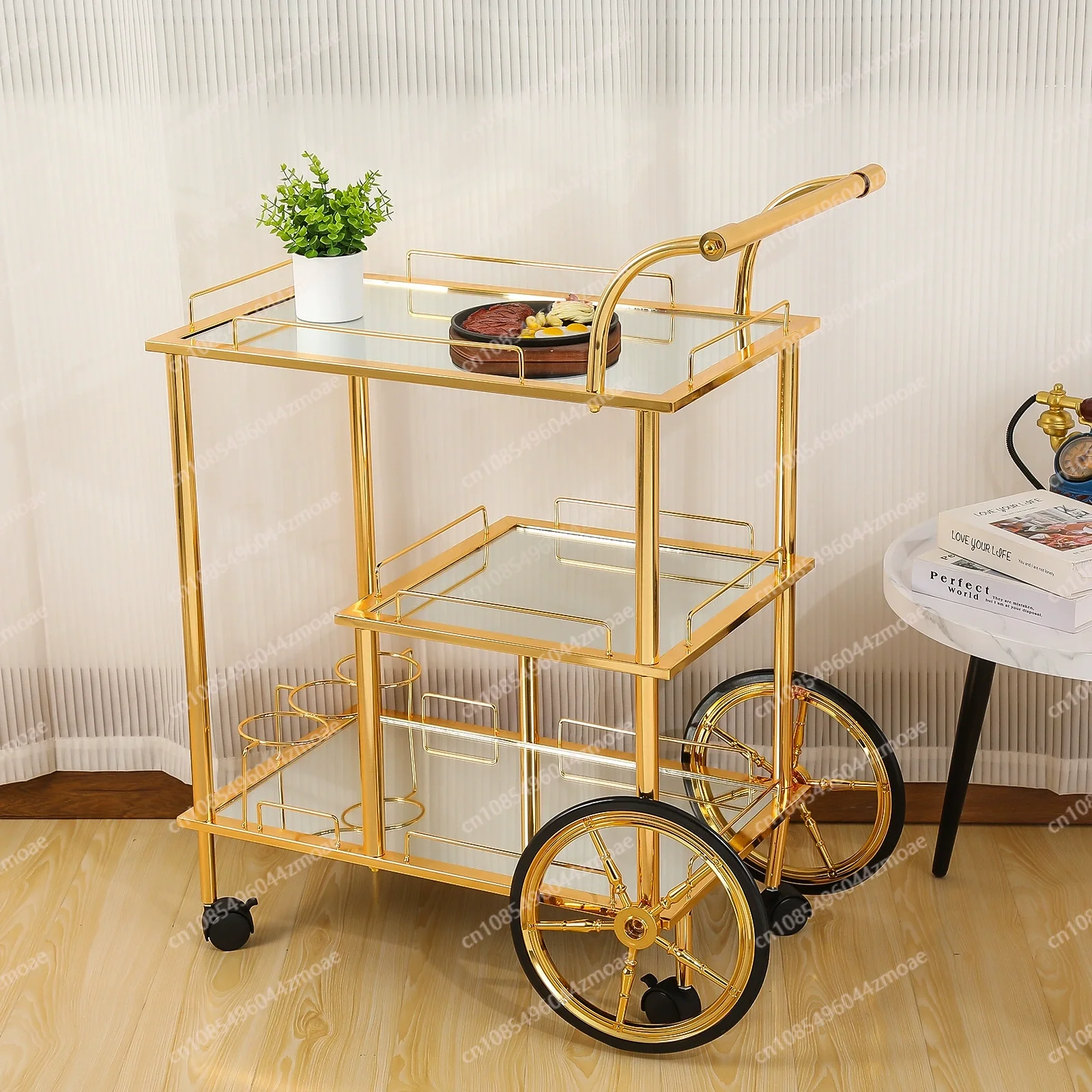 Light luxury dining car storage rack living room bedroom bathroom mobile trolley sofa living room bar tea cart