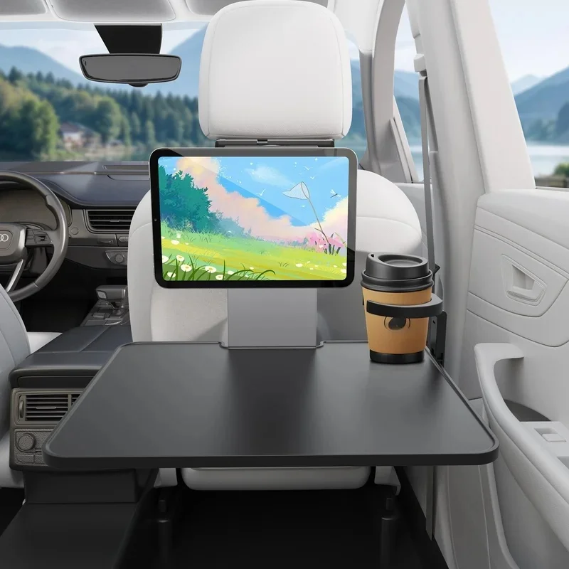 Adjustable Height Car Back Seat Table Multifunctional Auto Back Seat Laptop Table Front Passenger Seat Food Tray With Phone Hold