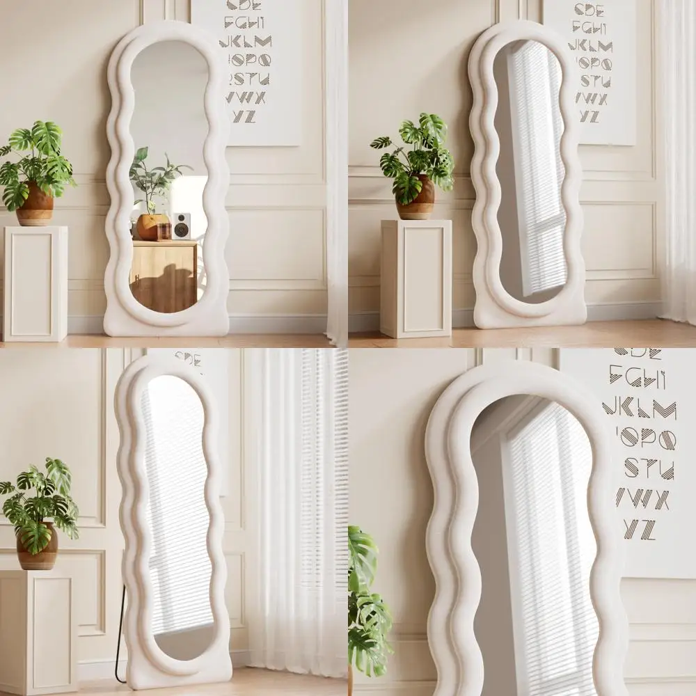 Full Length Wavy Mirror 63x24, Hanging or Leaning Wall Mirror, Unique Wooden Framed Floor Mirror