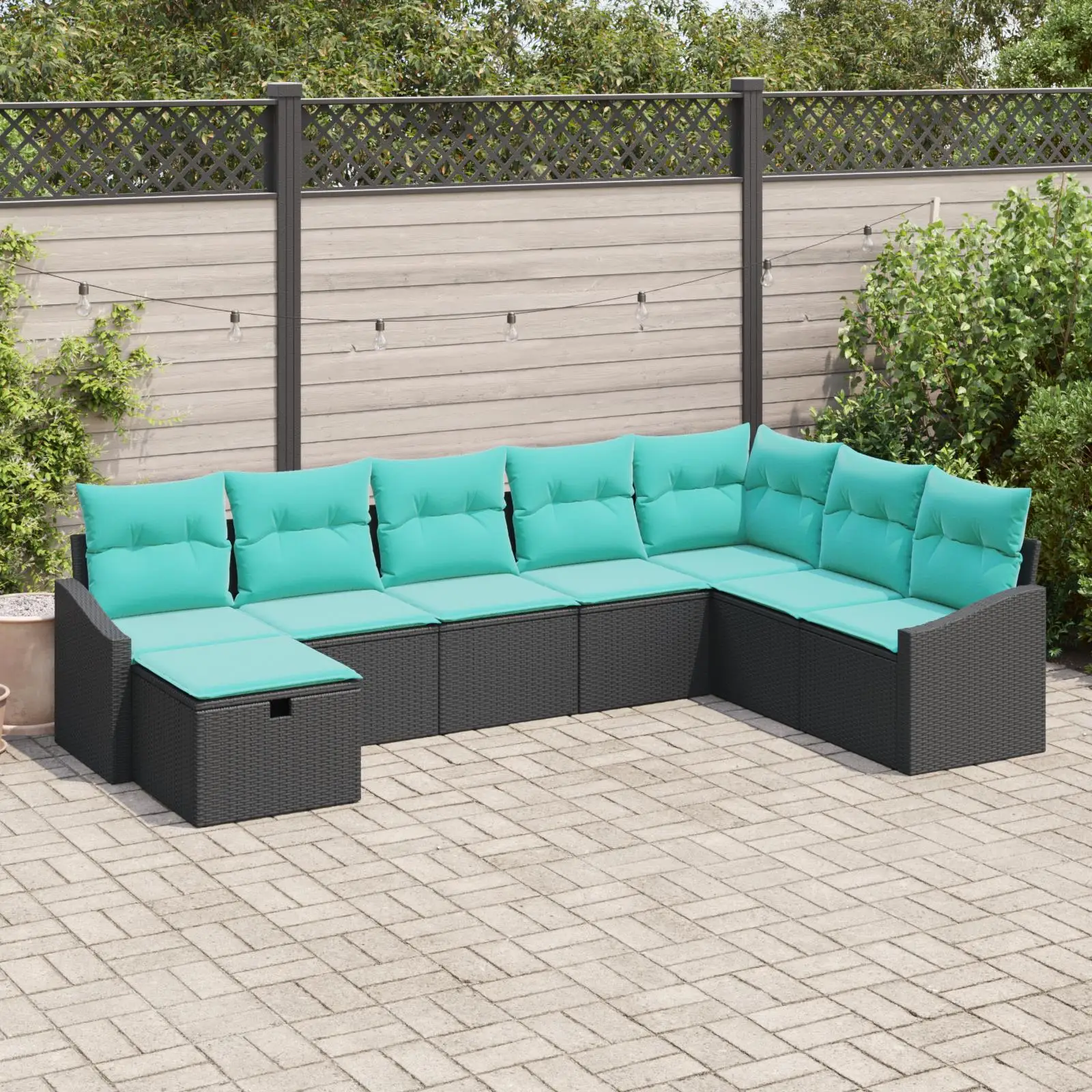 

Stylish 8 Piece Outdoor Garden Sofa Set with Cushions Black Rattan Furniture