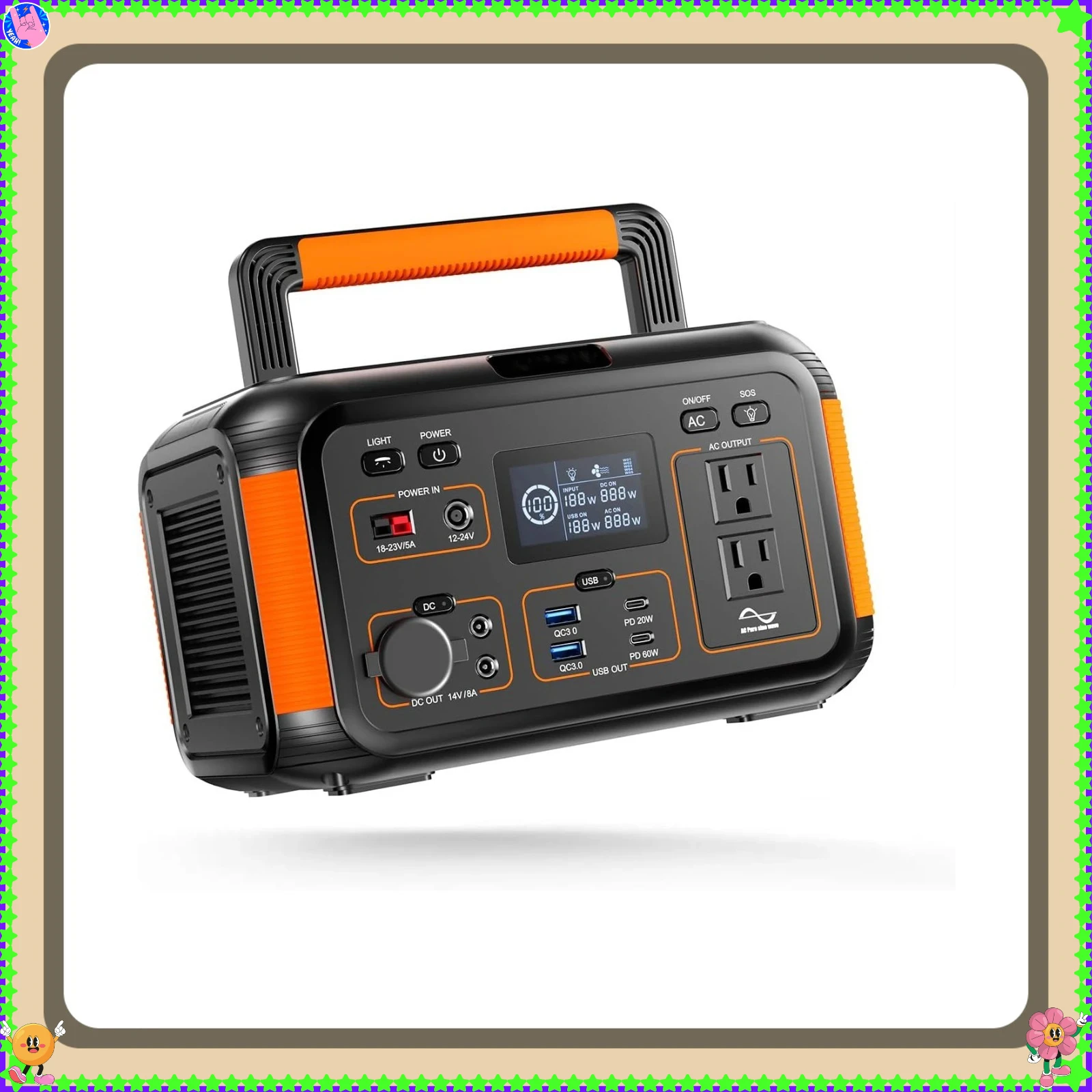 بنك طاقة محمول بقدرة 444 وات في الساعة، مولد يعمل بالطاقة الشمسية بقدرة 500 وات للنسخ الاحتياطي المنزلي في حالات الطوارئ والتخييم والحياة RV Van Life