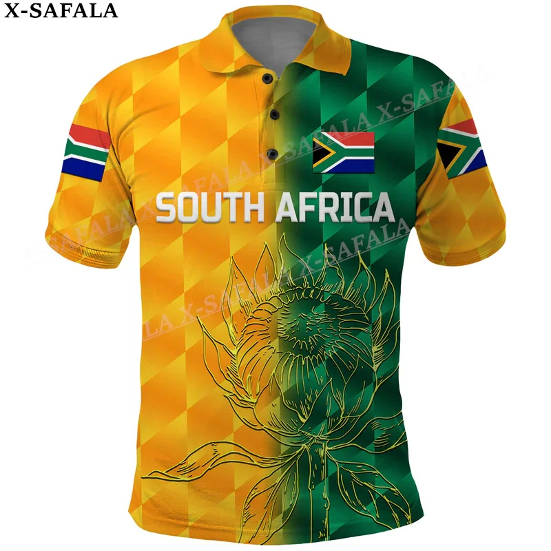 South Africa Country Flag Springboks 3D Print Polo Shirt Short Sleeves Man Overshirt Casual New Summer Clothing Tracksuit-10