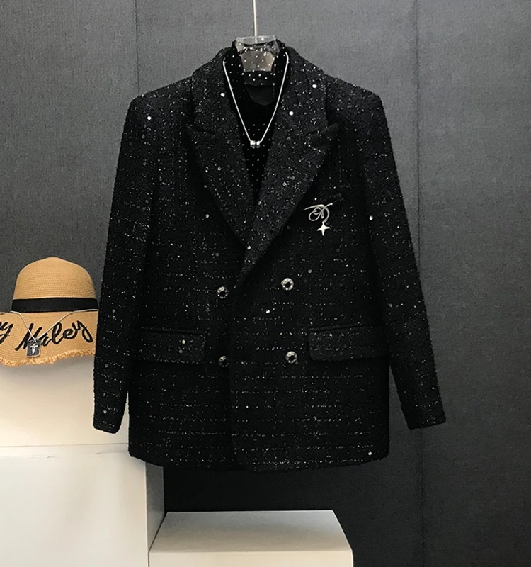 

Мужской шерстяной пиджак с металлическим дизайном для осени и зимы, стильный повседневный модный топ с длинным рукавом в уличном стиле