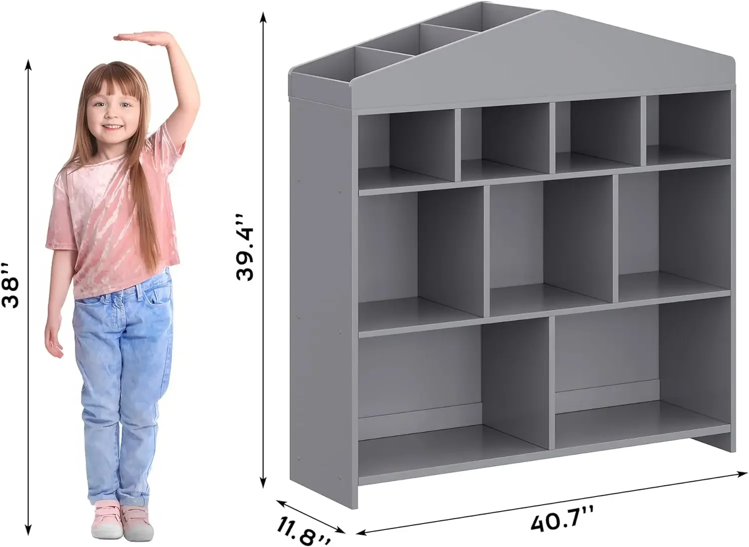 Toy Storage Organizer 9-Cubby Crianças Estante, Estante Branca, Playhouse Cabinet, Prateleira para Crianças, Meninos e Meninas, 40,7 "Largura