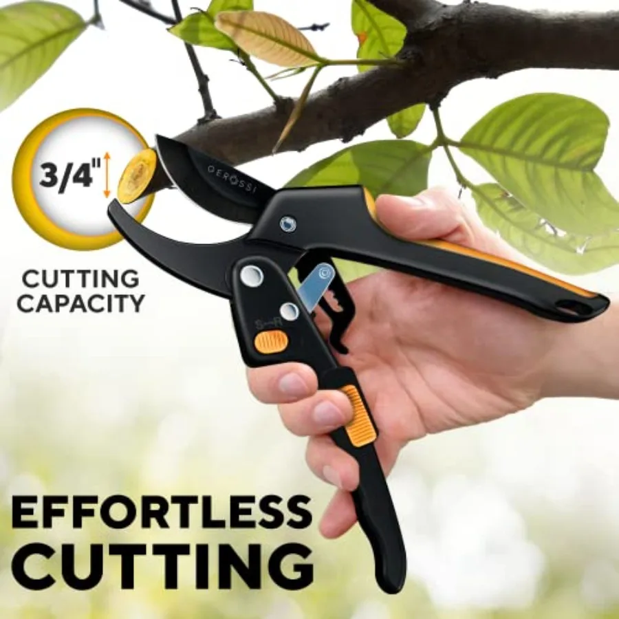 Ratchet Pruning Shears for Gardening Heavy Duty - Increases Cutting Power 3x - Perfect Ratchet Pruners for Weak Hands and Arthr