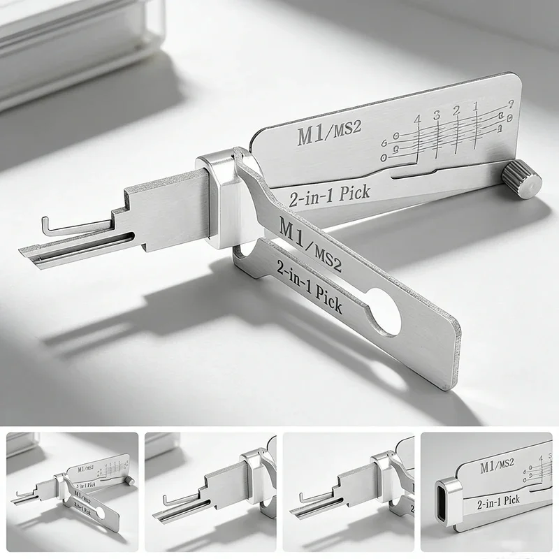Professional M1/MS2 2-in-1 Key Decoder & Lock Pick Set Lishi Style Stainless Steel Locksmith Tool for Master Lock Padlock
