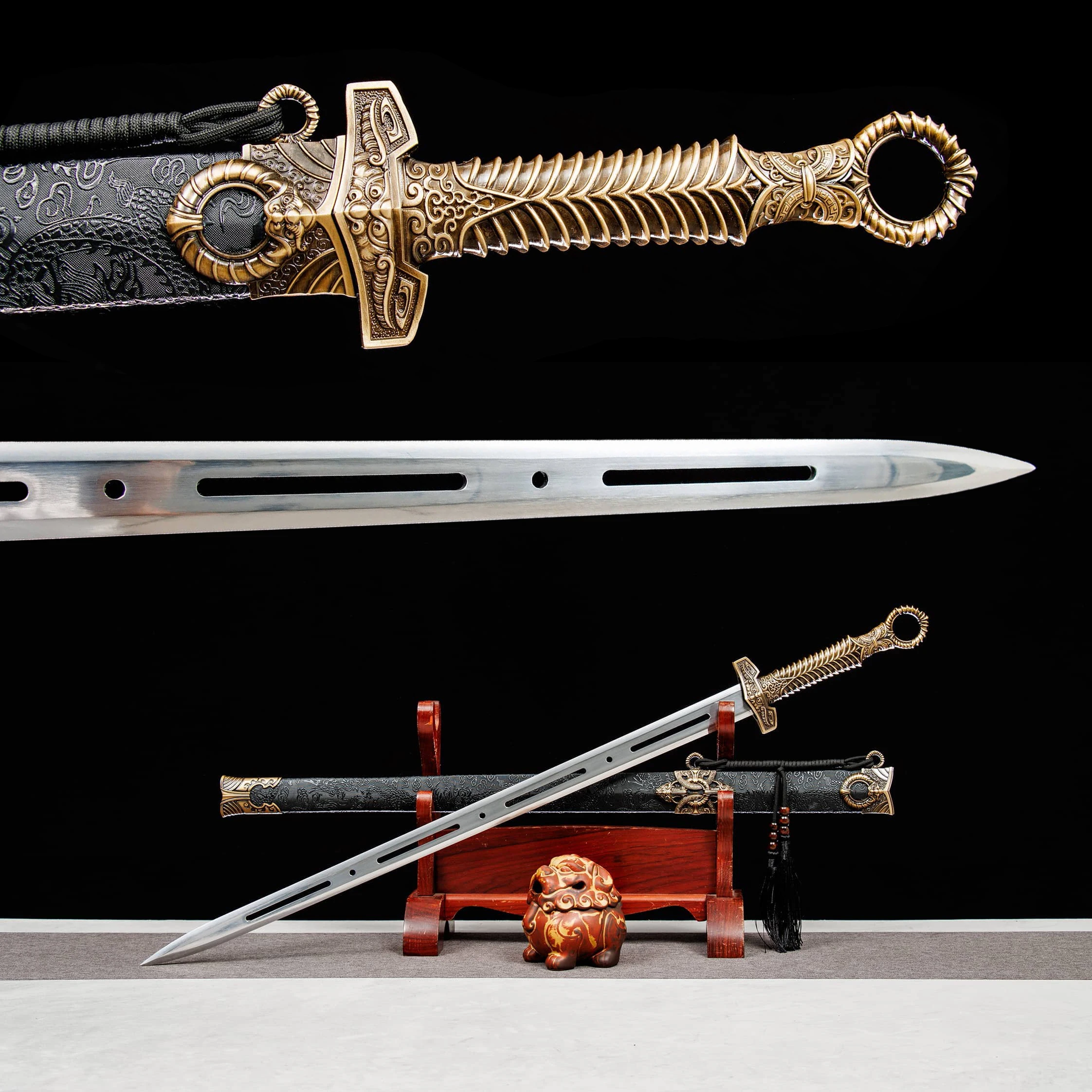 

99cm Medieval Chinese Dragon Xiao Han Sword cosplay Carbon Steel Sharp Weapons katana full tang Ninja Training Fighting martial