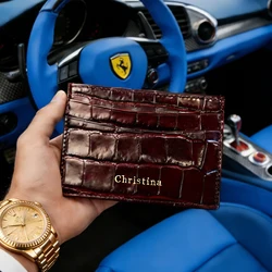 Nombre personalizado monograma de lujo de cuero genuino hombres cartera tarjetero patrón de cocodrilo regalo para novia novio amigo ella