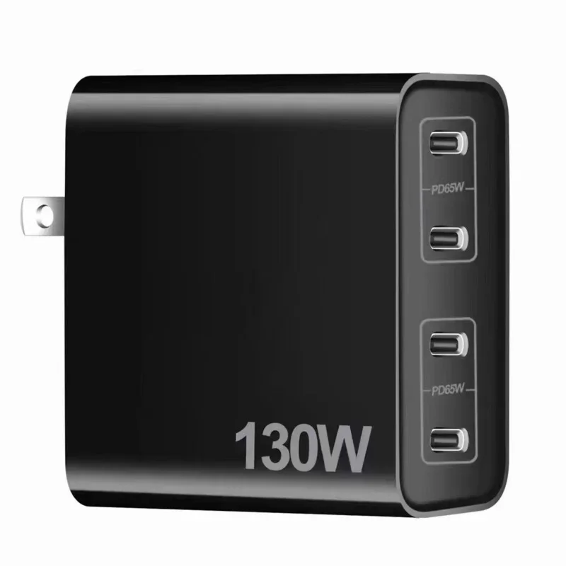 130W GaN 4-Port USB C PD Fast Charging Adapter Wall Plug for Laptop MacBook iPhone Samsung Tablet Travel Use Type C Charger
