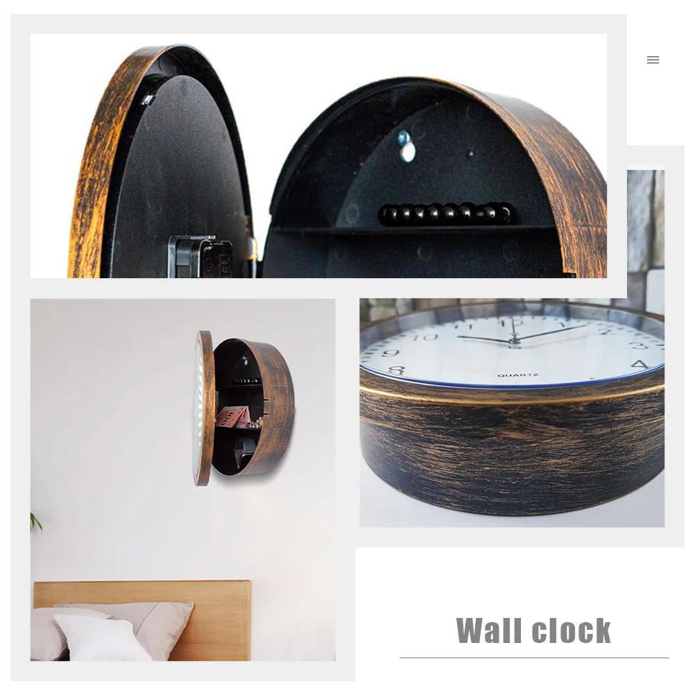

Retro Clock Safe Wall Hanging Home Decor Round shaped Bedroom Clock Mirror Silent Simple Style Storage