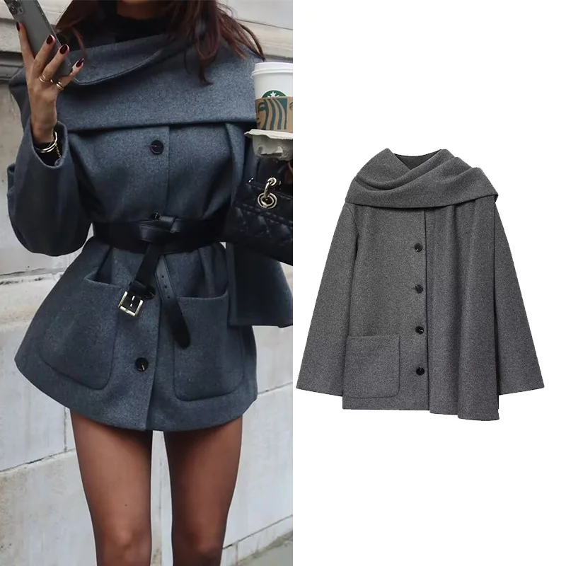 

Осенняя женская куртка с шарфом в британском стиле, простые женские теплые пальто с карманами на пуговицах, шикарные женские топы