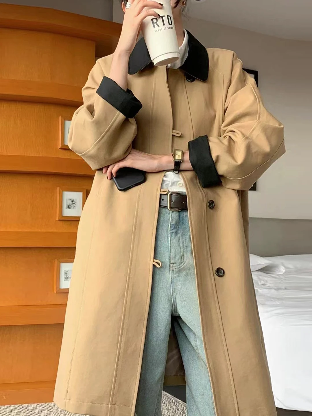 เสื้อแจ็คเก็ตกันลมผู้หญิงรุ่นออร์เทนดี้ สไตล์เกาหลี ดีไซน์ต่อผ้าแบบสลิป ความยาวปานกลาง คอสูง ผ้าโพลีเอสเตอร์ทรงเข้ารูป