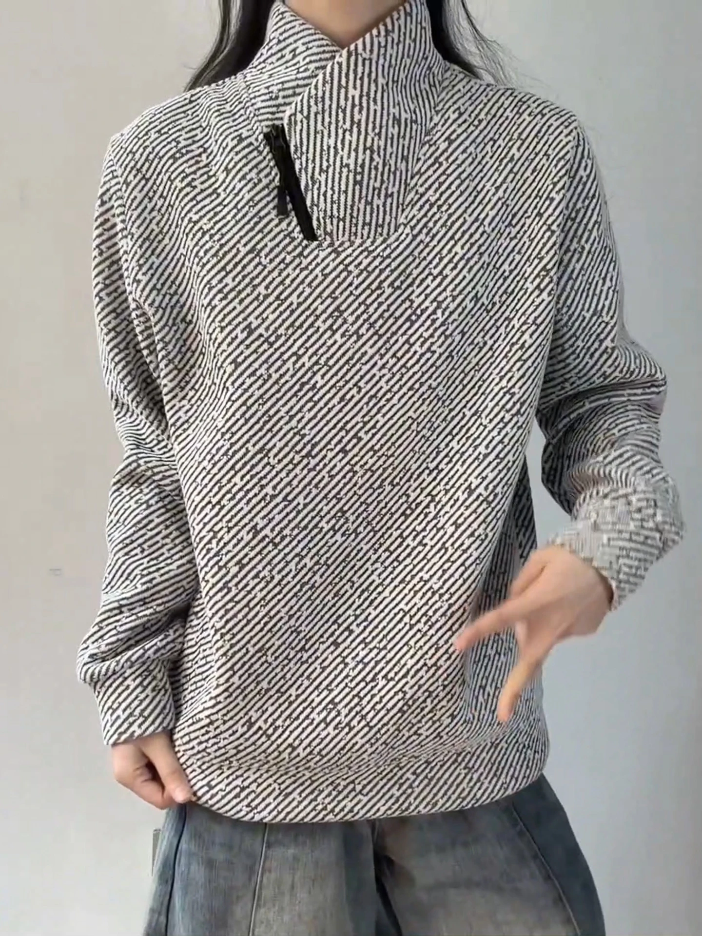 

Men's Fce Lined Zipper Hoodie Long Sve Stand Collar T-irt Casual Streetwear Polyester Fiber V-ne Geometric Pattern