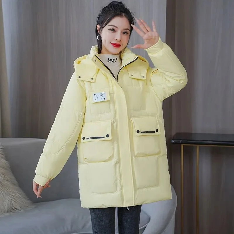 Women 2023 New Winter Long Parkas Loose Thicken Warm Hooded Puffer Coats Casual Down Cotton Jackets Snow Wear Outwear