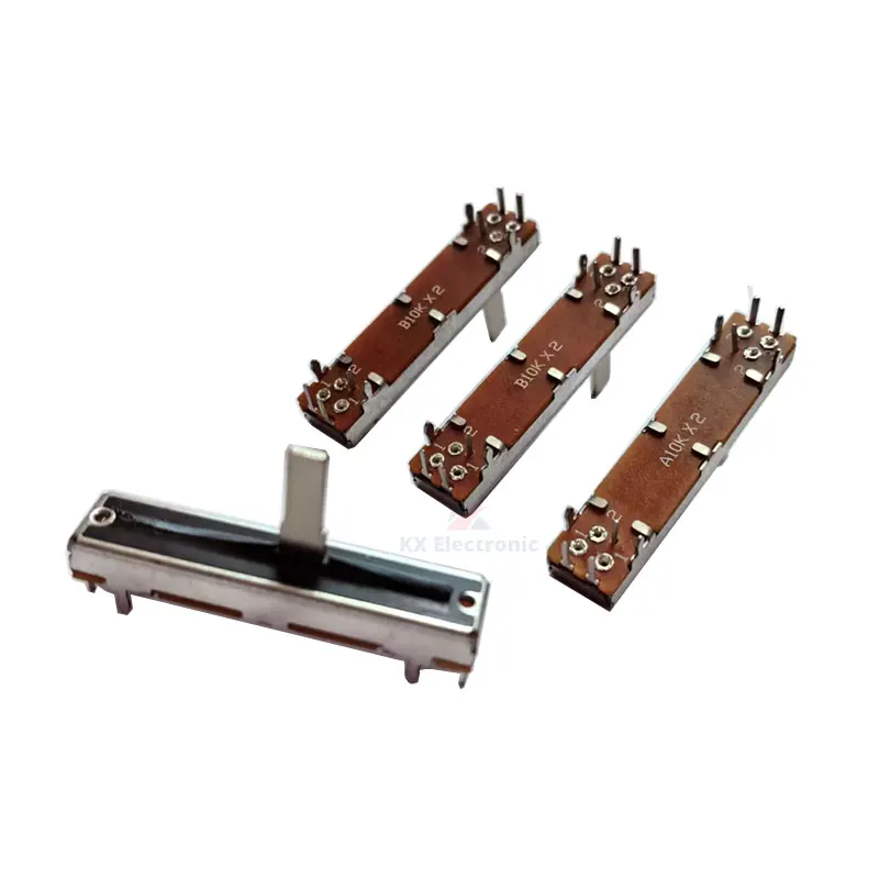 5pcs 3021G 45mm Straight Slide Push Potentiometer A10K B10K Mixer Fader Dual Potentiometer Stereo Handle 15mm A10K*2 B10K*2 image 5