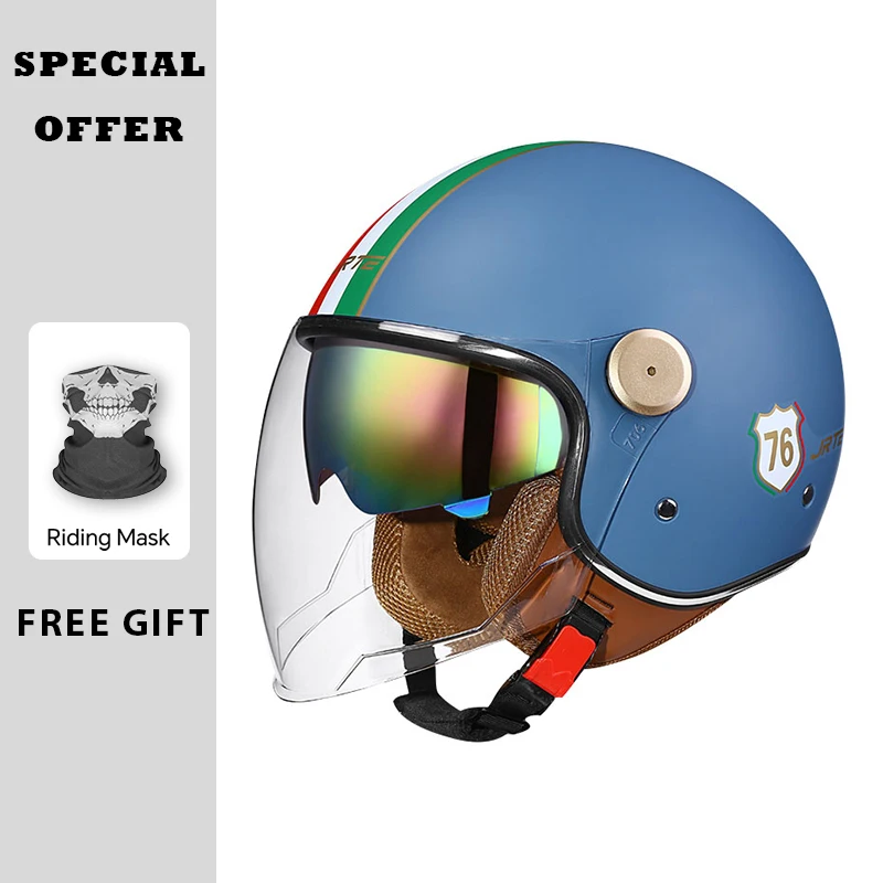 

Dual Lens Open Face Helmet DOT Vintage Jet Moto Helmet for Motorcycle Scooter Curiser ECE Certified Double Visor 3/4 Open Helmet