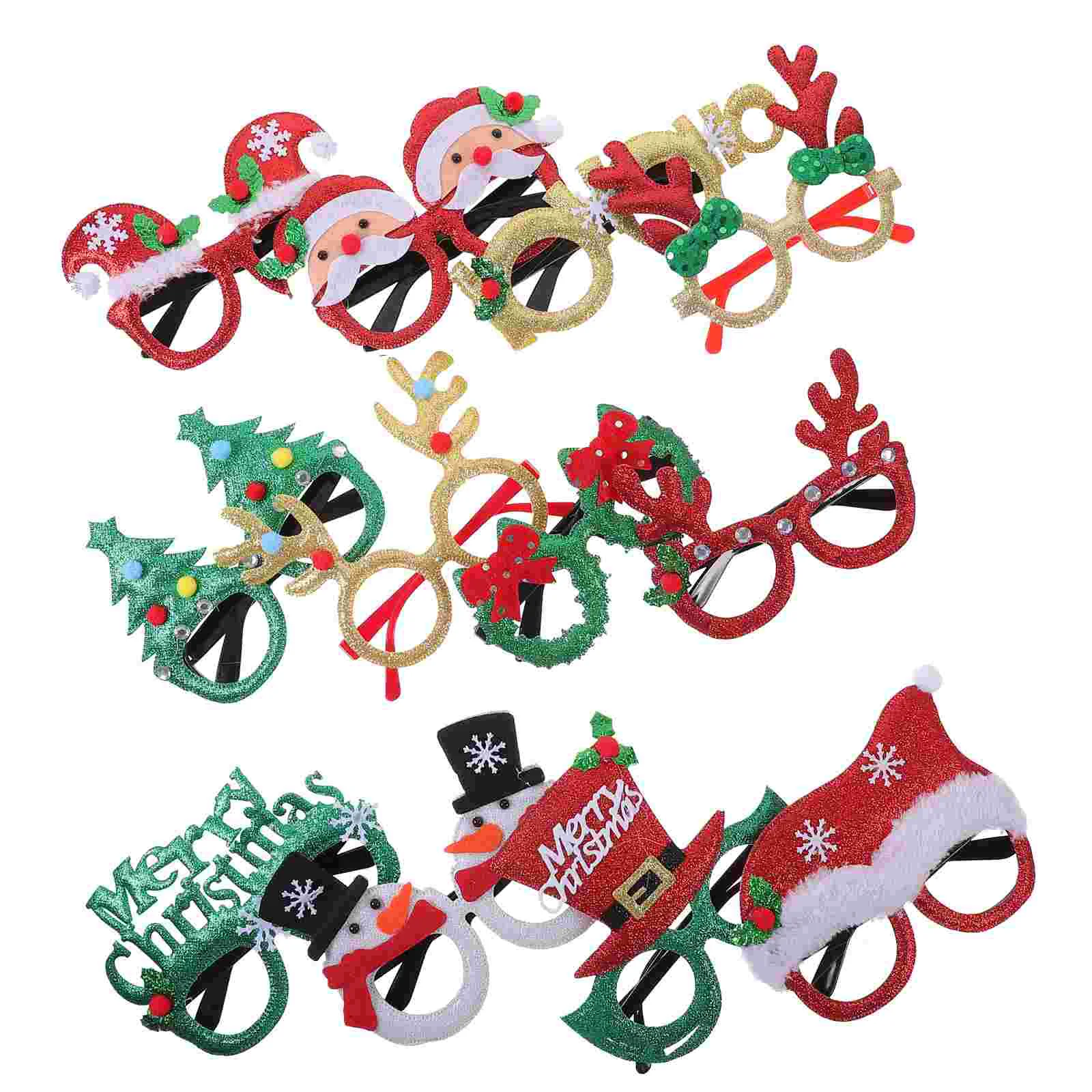 

12 Pcs Christmas Decoration Glasses Hat Party Photo Props Eyeglasses Xmas Eyewear Non-woven Fabric Booth