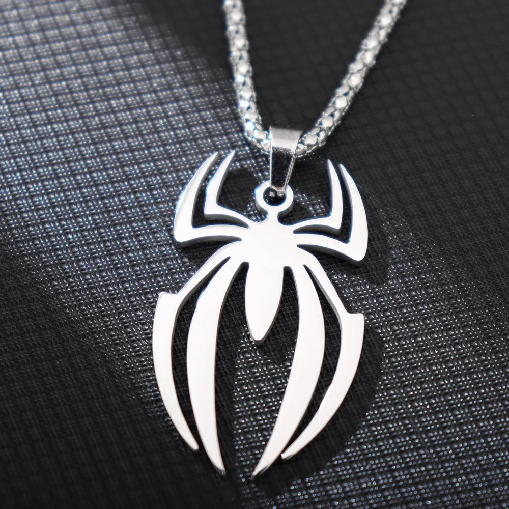 HNSP Stainless Steel Spider Pendant Chain Necklace For Men Boy Anime Jewelry Accessories