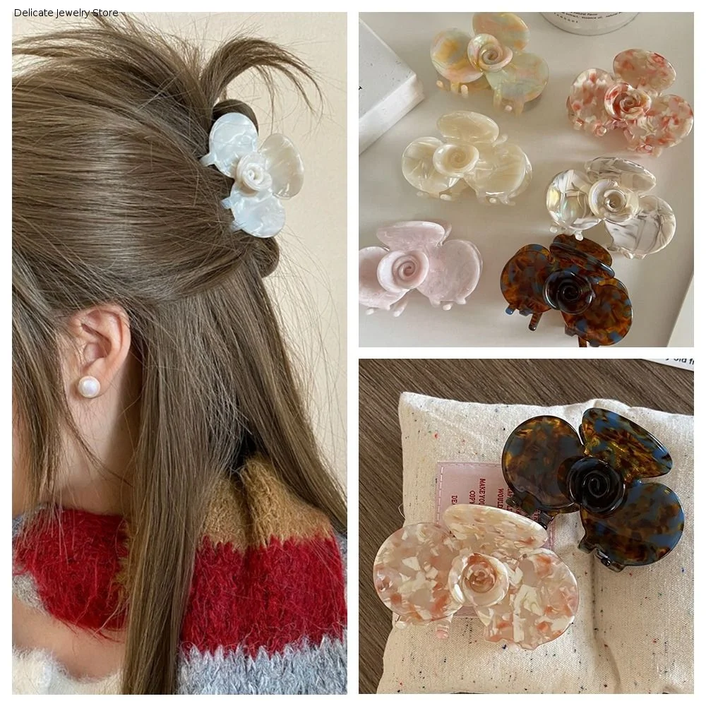 Sweet French Style Flower Hair Claw Colorful Barrette Acetic Acid Hair Clip Korean Style Geometry Shark Clip Streetwear