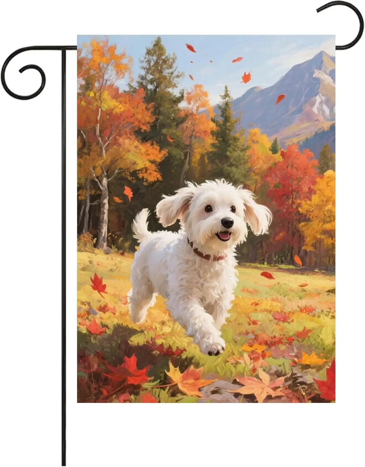 Cute Dog Puppy West Highland Terrier Maple Leaves Autumn Fall Forest Garden Flag 12x18 Inch Small Vertical Double Sided Seas yyi