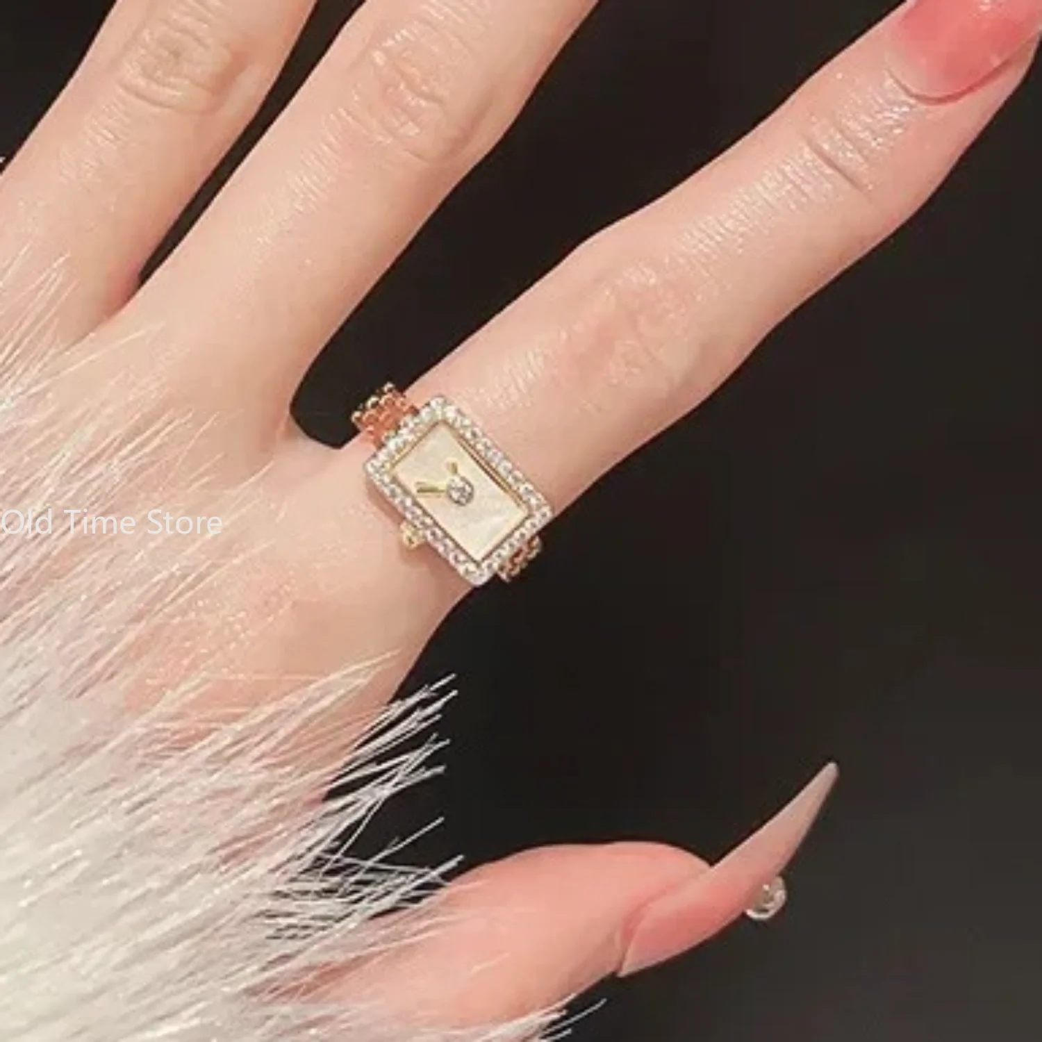 Luxury Watch Shape Open Ring for Women Sparkling Zircon Adjustable Jewelry Gift for Girlfriend Wife Anniversary Valentine