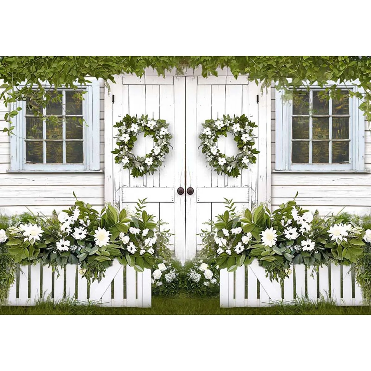 Allenjoy Spring White Wooden Door Backdrop