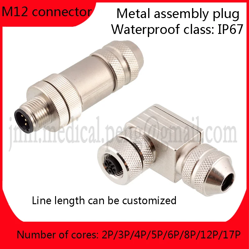 M12 Metal Assembly Plug 2 3 4 5 6 8 12 17P Male Female 4 Core D 5 B Straight Head Elbow Connector Waterproof Welded