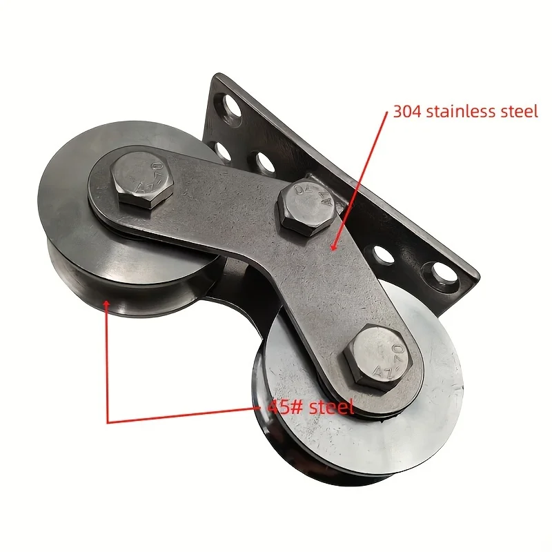 1pcs 304 Stainless steel bracket U/V/H groove type bottom double wheel  pulley roller high load bearing track moving wheel