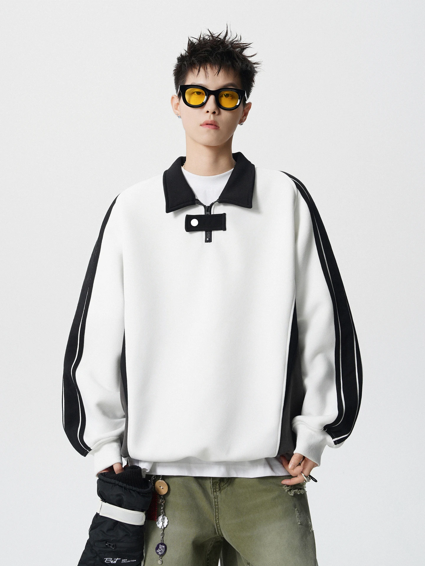 

Модный американский ретро-свитер в стиле колор-блок, свободный повседневный топ для мужчин и пар, осенний сезон, смесь хлопка и полиэстера