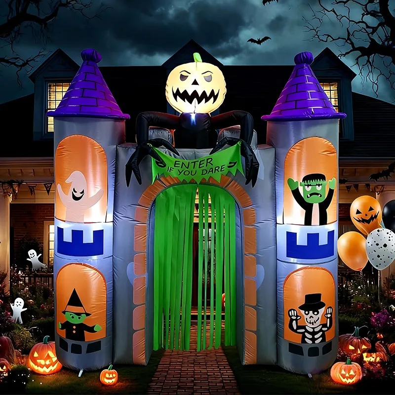 2.4M Halloween Inflatable Haunted House Castle Arch Model with LED Light  Pumpkin Ghost  Outdoor Yard Decoration Ornament