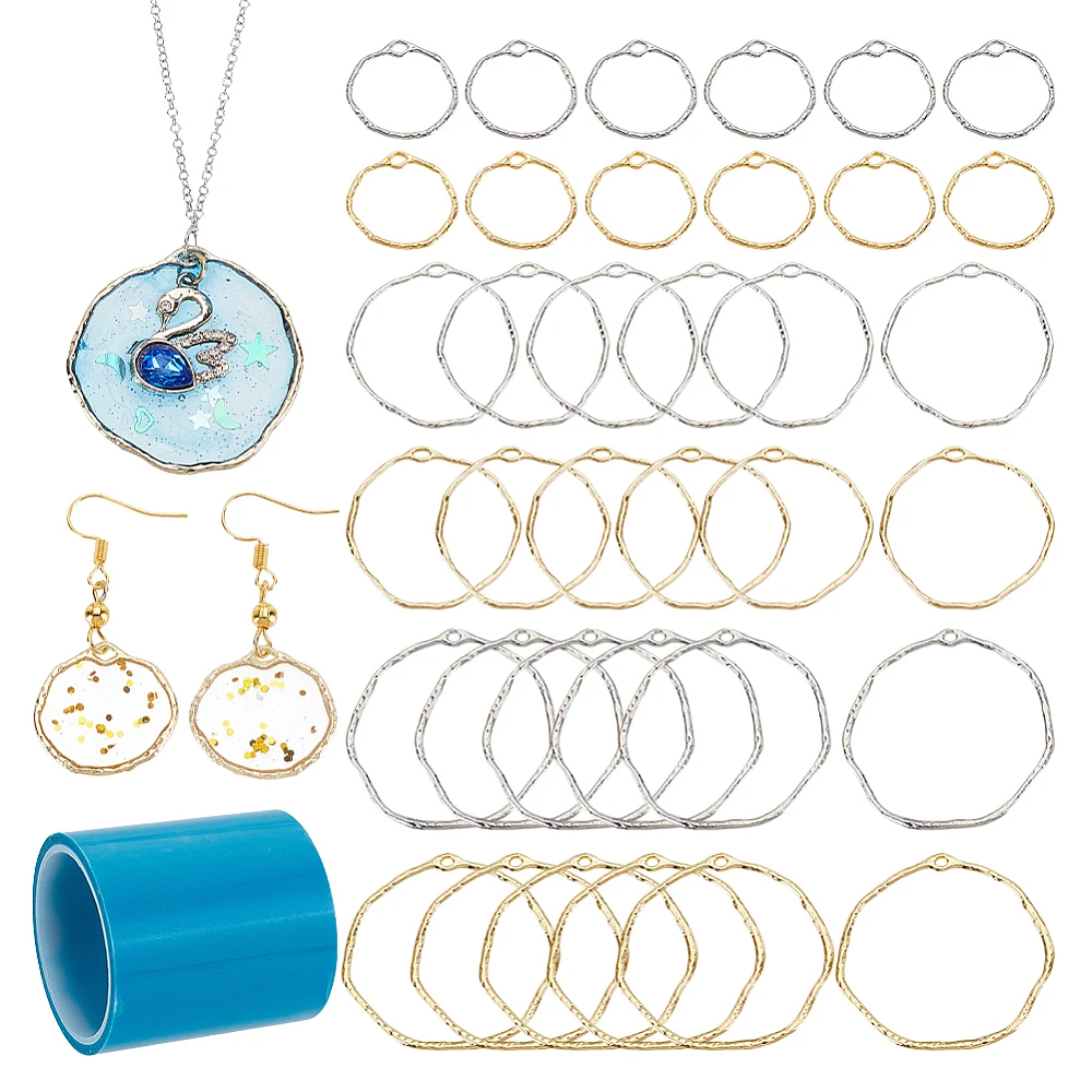 

1box Alloy Open Back Bezel Pendants For UV Resin Resin Pressed Flower with Paper Tape Mixed color 74x73x25mm 36pcs/box