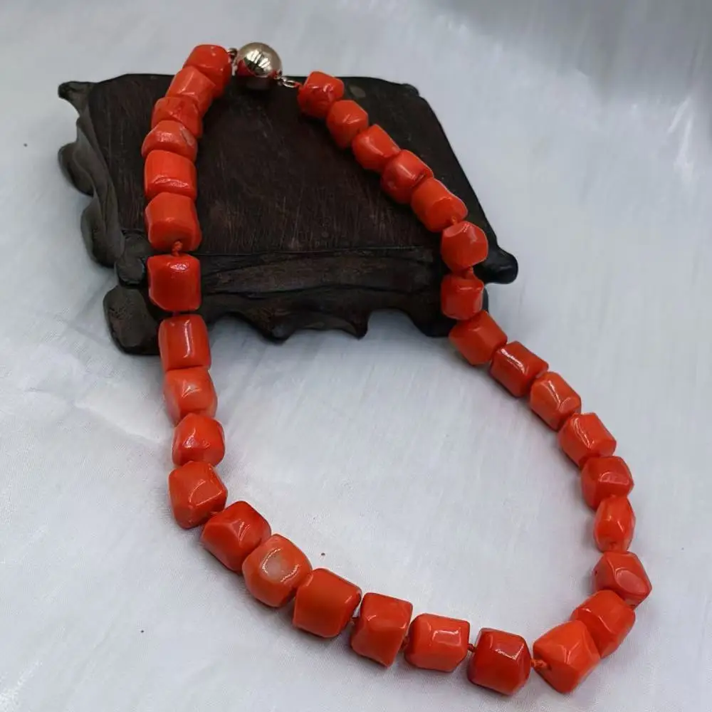 11-13mm Men Women Jewelry Column Drum Orange Natural Sea Bamboo Coral Chokers Necklace 17-19