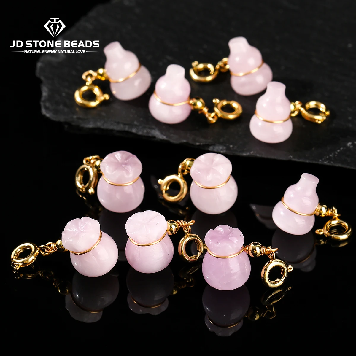 

1 Pc Natural Stone Kunzite Carved Gourd Shape Pendant Bead Lucky Charms For Jewelry Making Diy Necklace Bracelet Accessory