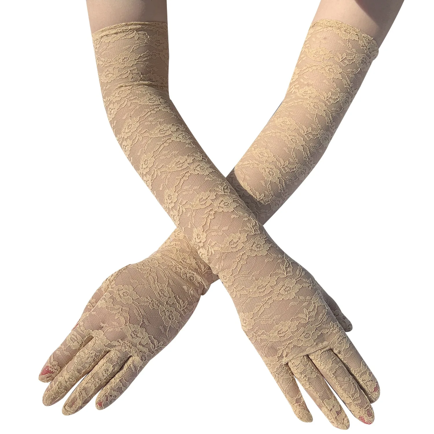 54cm Lengthened Lace Full Finger Party Gloves For Men Women New Solid Sunscreen Long Mittens Outdoor Bride Dress Up Gloves