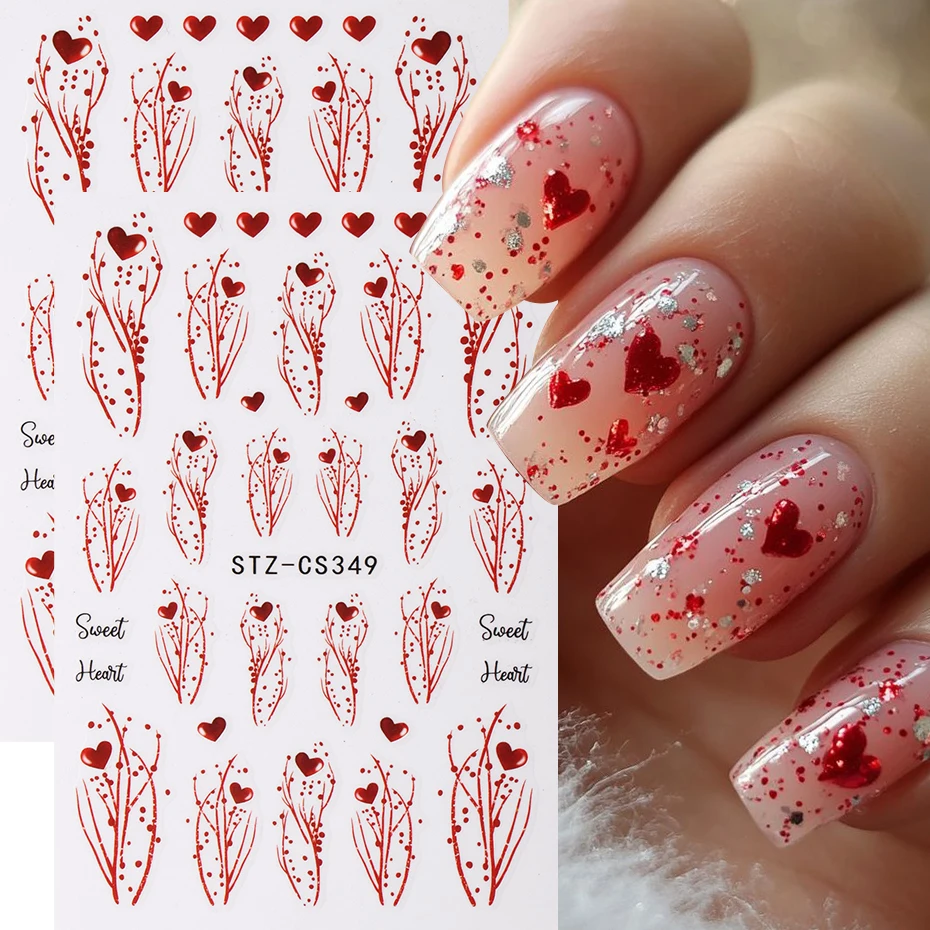 2 قطعة الحب الأحمر القلب مسمار الفن ملصق لعيد الحب ذاتية اللصق تصميم رومانسي المتزلجون زينة مانيكير اكسسوارات #2