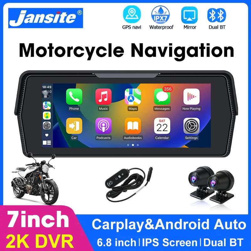 

6.8‘’ 2K DVR Motorcycle Multimedia Player GPS Navigation Recorder Wireless CarPlay Android Auto Waterproof IPX7 Screen Bluetooth