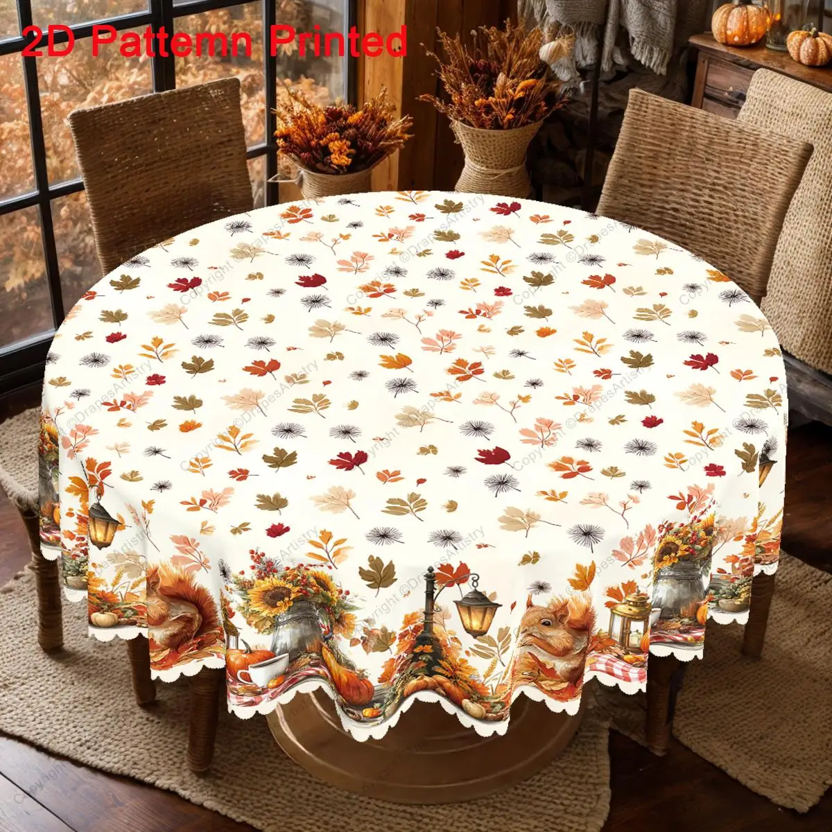 1 piece, autumn Thanksgiving-themed tablecloth, with maple leaves, squirrels, pumpkins and acorns pattern on itzyc