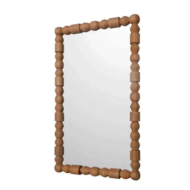for Wabi-sabi Log Shaped Bead String Frame Rectangular Mirror French Retro Decorative Mirror Home Living Room Full Body