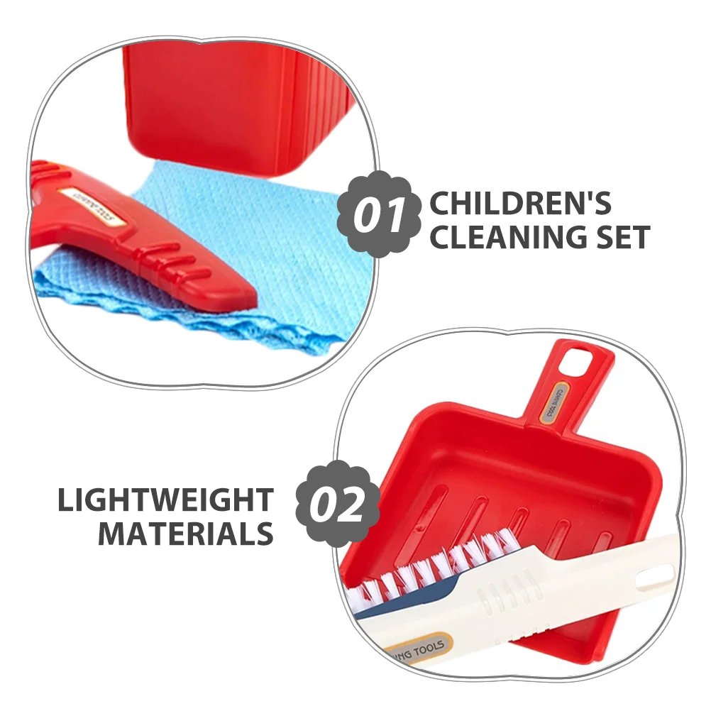 Juego de limpieza realista para niños, Kit de limpieza para juego de imitación, fregona, escoba, recogedor, cubo, raspador en aerosol, vástago ligero, 1 Juego