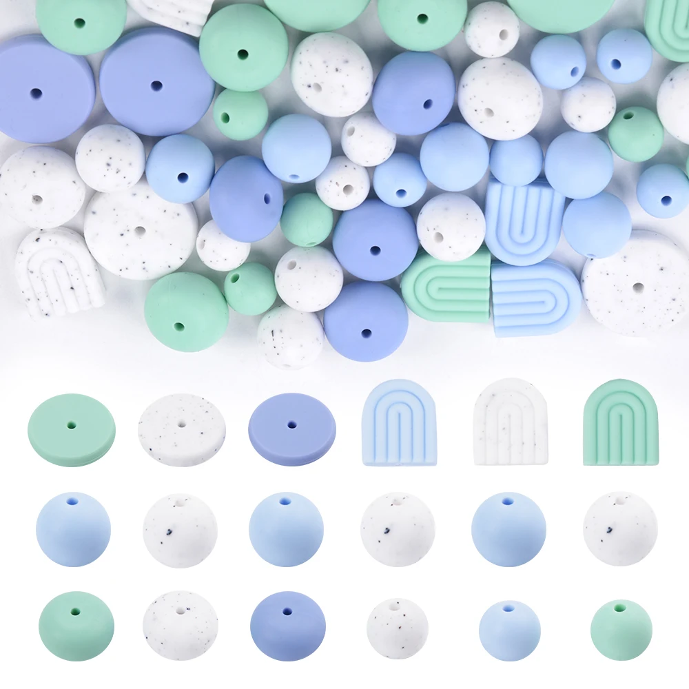 LOFCA 49Pcs Round Silicone Beads Loose Spacing Beads Suitable for DIY Bracelet Supplies Key Chain Jewelry Necklace Couple