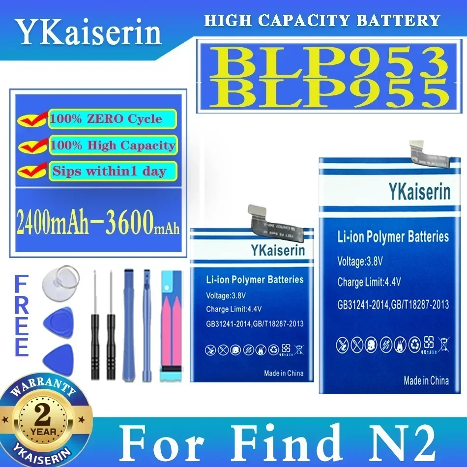 

Аккумулятор YKaiserin BLP953 BLP955 2400 мАч/3600 мАч для Oppo Find N2, складные высококачественные аккумуляторы + гарантия трек-кода