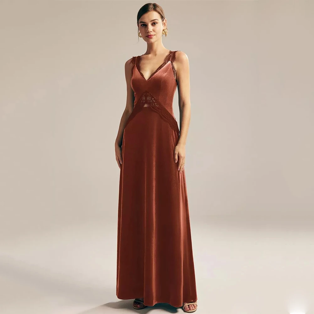 

Изысканное вечернее платье Arya, велюровое платье длиной до пола, с v-образным вырезом, без рукавов, платье для выпускного вечера, кружевное платье трапециевидной формы, Vestidos De Fiesta по индивидуальному заказу