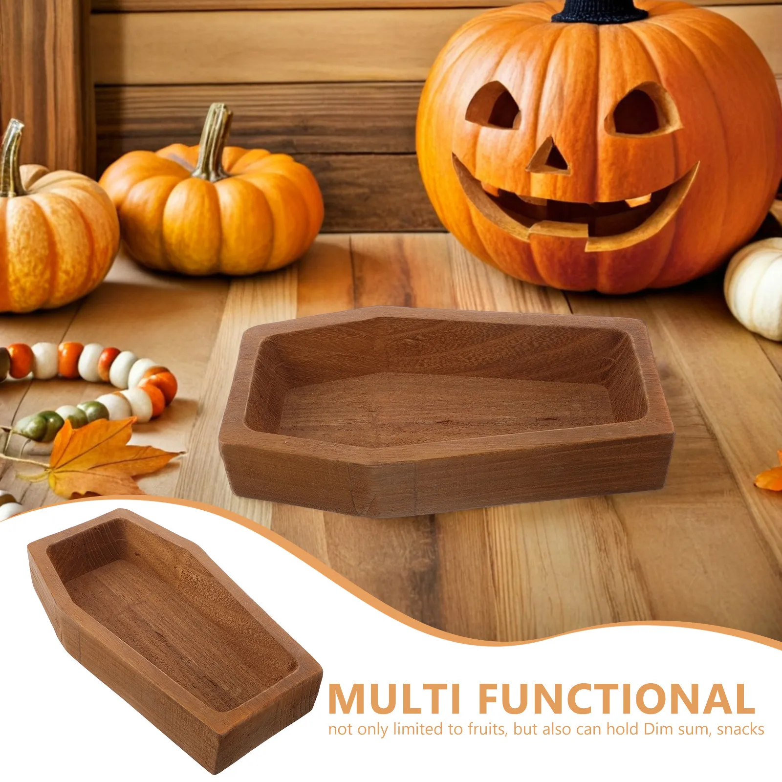 Coffin Shaped Wooden Serving Tray for Halloween – Rustic Snack Platter, Fruit & Appetizer Board, Party Serving Board