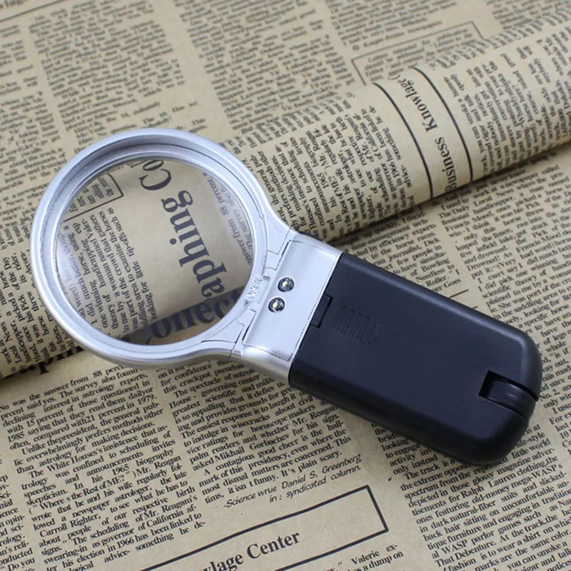 Folding Handheld Magnifier Two Led Lights Desktop Multi-Purpose 3X Magnifying Glass for Elderly Reading, Antique Appreciation