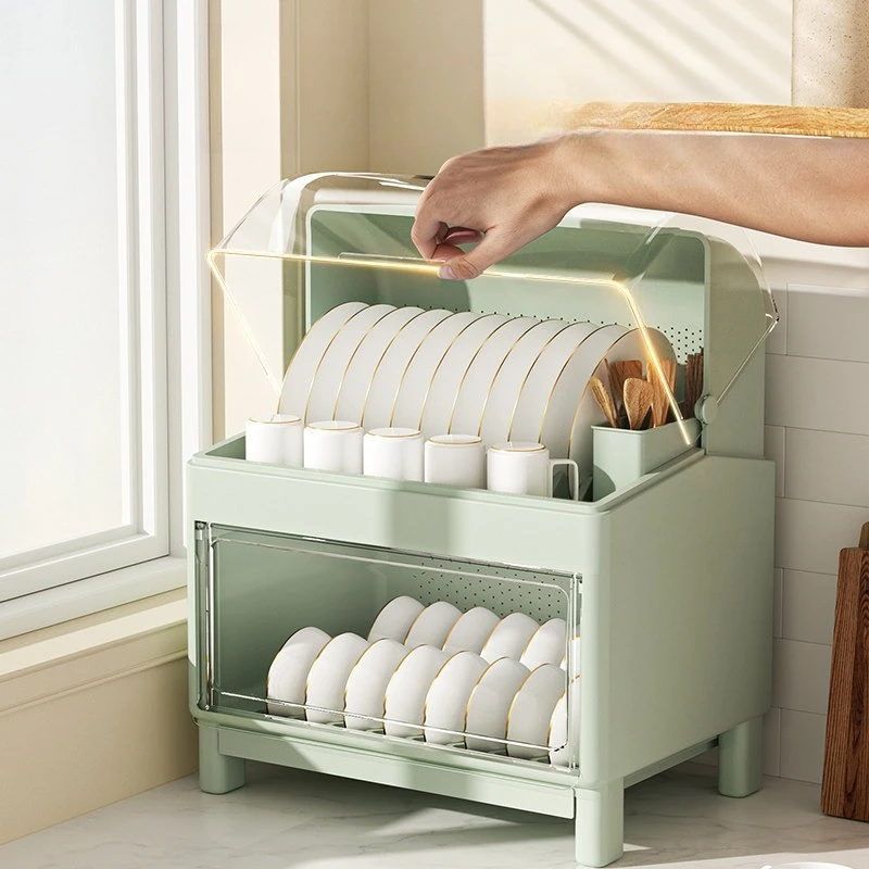 

DSA Kitchen Bowl Rack Tableware Storage Box with Lid Tableware Packing Dish Drain Shelf Plastic Cabinet Household