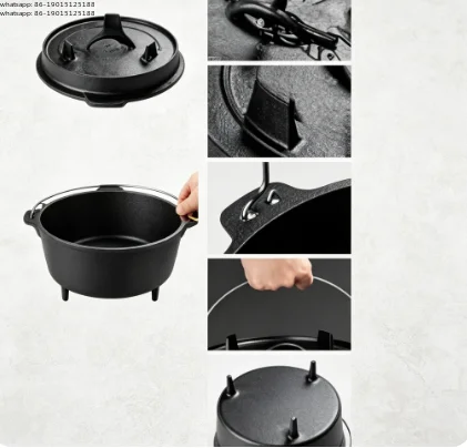25cm camping oven with pre seasoned cast iron lid and a frying pan with lid lift for camping, cooking, grilling, baking