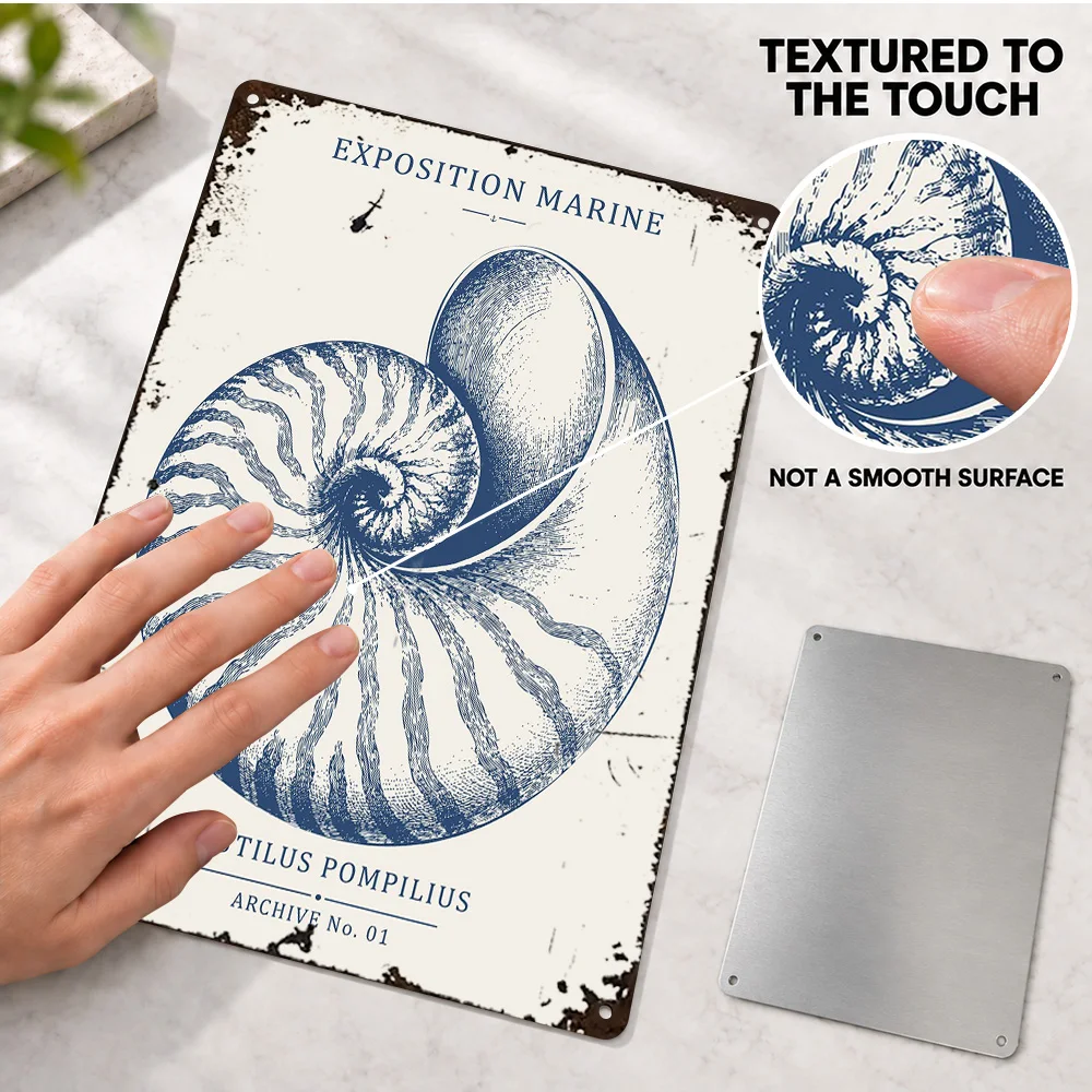 Vintage Nautilus Shell Marine Natural History Aluminum Poster Bold Design Bedroom Wall Art Personalized Metal Sign Unique Gift