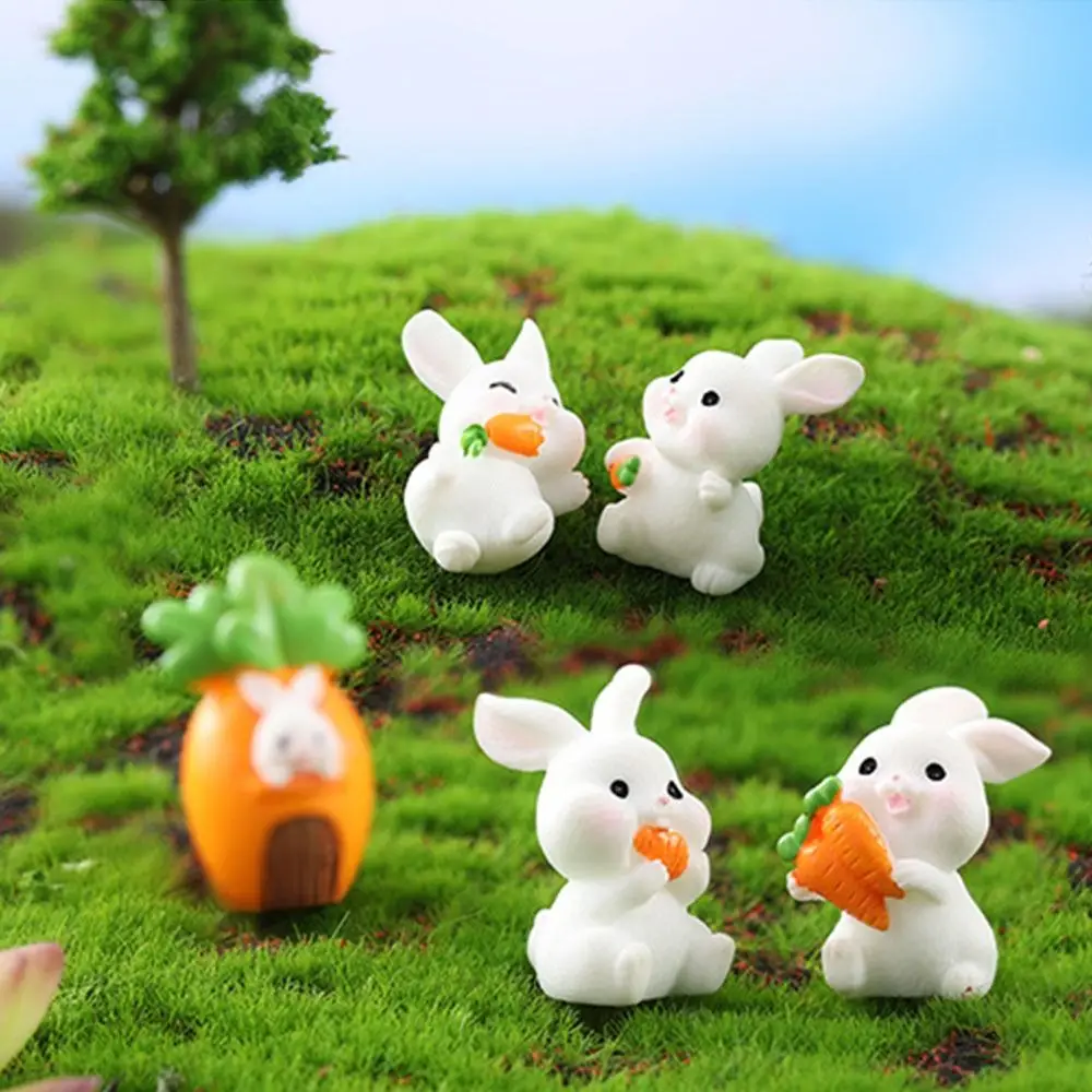 Cartoon Carrot Rabbit Figurines Resin Handmade Bunny Micro Landscape Ornaments Realistic Mini Mini Carrot Decoration Garden