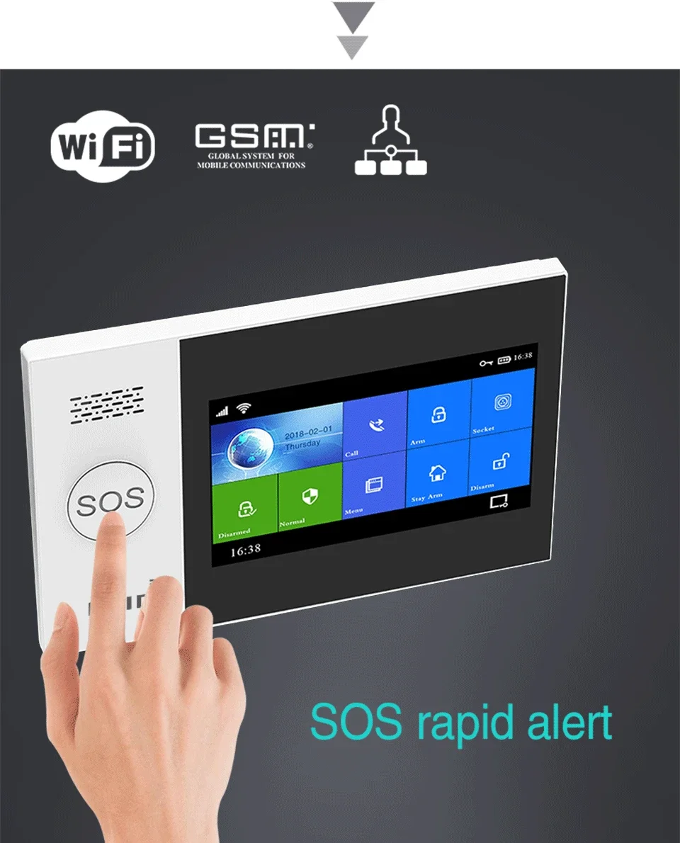 Imagem -04 - Pgst Pg107 Tuya Sistema de Alarme Tela de 43 Polegadas Wifi Gsm Gprs Anti-roubo com Sensor de Movimento Pir Fogo e Fumaça